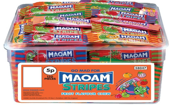 Haribo 5p Maoam Stripes Chews Tub 120 Pack