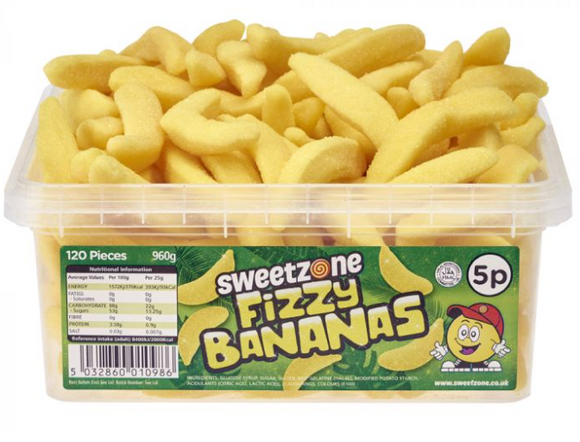 Sweetzone 5p Fizzy Bananas Tub 120s