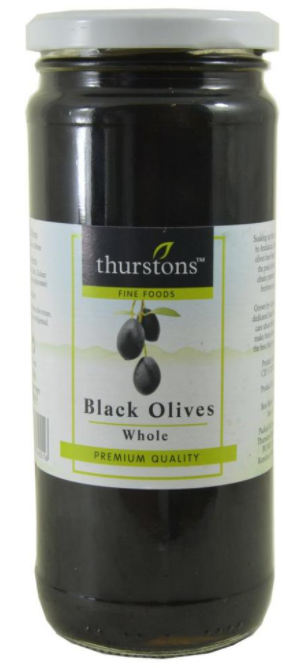 Thurstons Black Olives Whole 450g x 12
