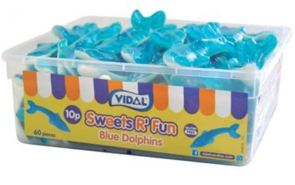 Vidal 10p Blue Raspberry Dolphins Tub 60s
