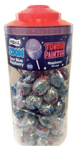 Vidal Wrapped Zoom Lollies Sour Blue Raspberry Flavour Jar 50s